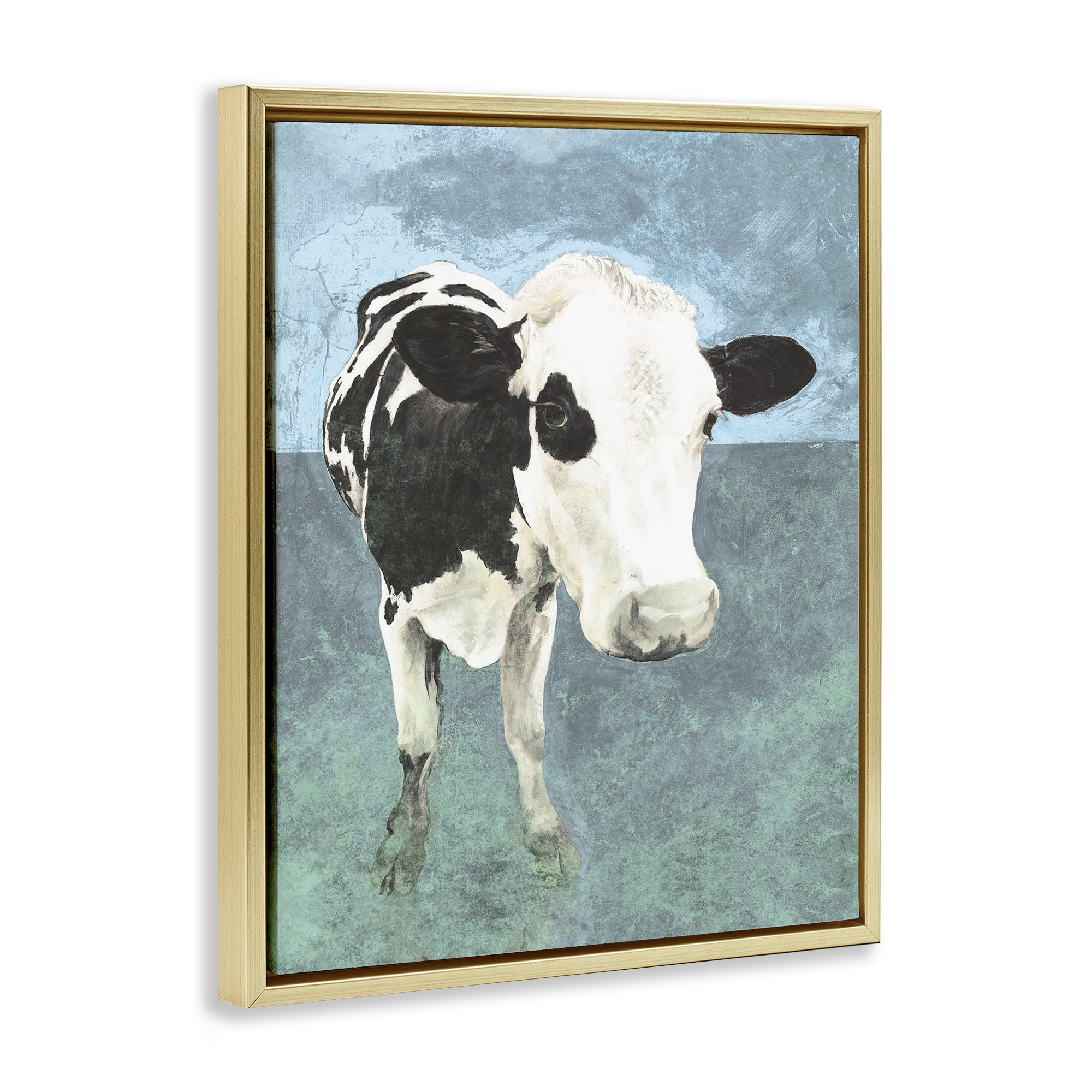 Stupell Industries Simple Farmhouse Cow Animals & Insects Painting Gold Floater Framed Canvas Art Print Wall Art, 25 x 31