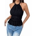 thumbnail image 4 of Open Back Halter Tops for Women Backless Ruched Ruffle Crop Tops Smocked Y2K Going Out Camisoles Black S, 4 of 9