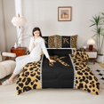 thumbnail image 4 of Feelyou Cheetah Print Letter K Bedding Comforter Set, Chic Brown Bowknot Ribbon Twin Comforter Sets, Leopard Wildlife Animal Reversible Bedding Set, Microfiber Bedroom Decor, 2-Piece, 4 of 8