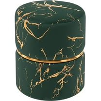 Duhome Round Ottoman Footstools Velvet Vanity Stool Furry Makeup Stool for Bedroom Living Room Decorative Padded Small Bench, Green and Gold