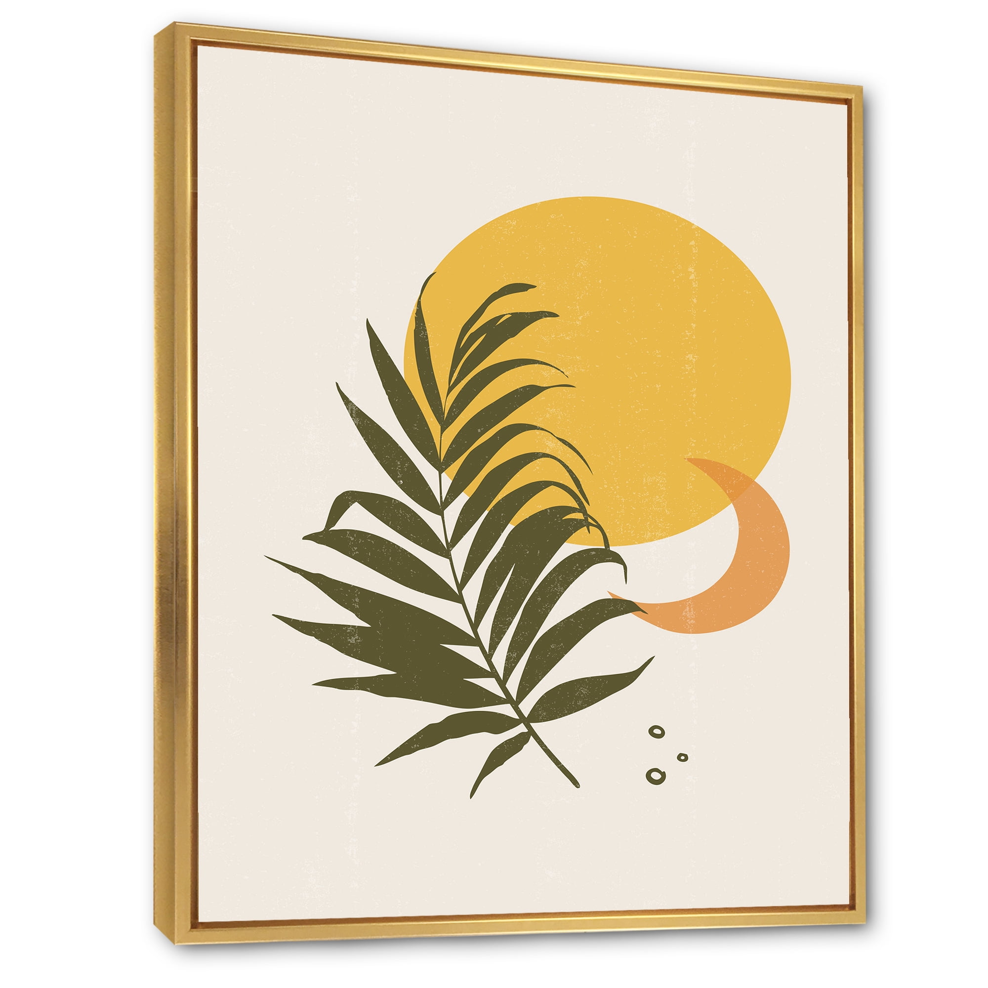 Designart 'Abstract Moon and Yellow Sun With Tropical Leaf I' Modern Framed Canvas Wall Art Print