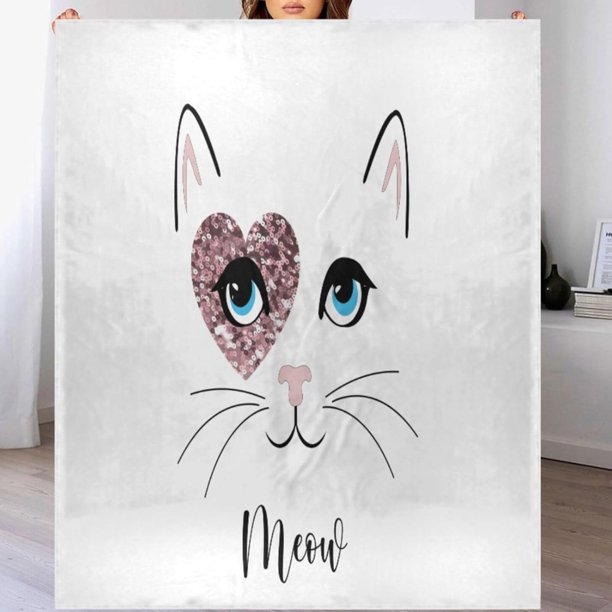 Manta de gato de dibujos animados con ojos azules para sofá, 50 x 60 pulgadas, suave y acogedora, personalizada, mantas de franela ligeras, mantas cálidas y difusas para cama, sofá y silla