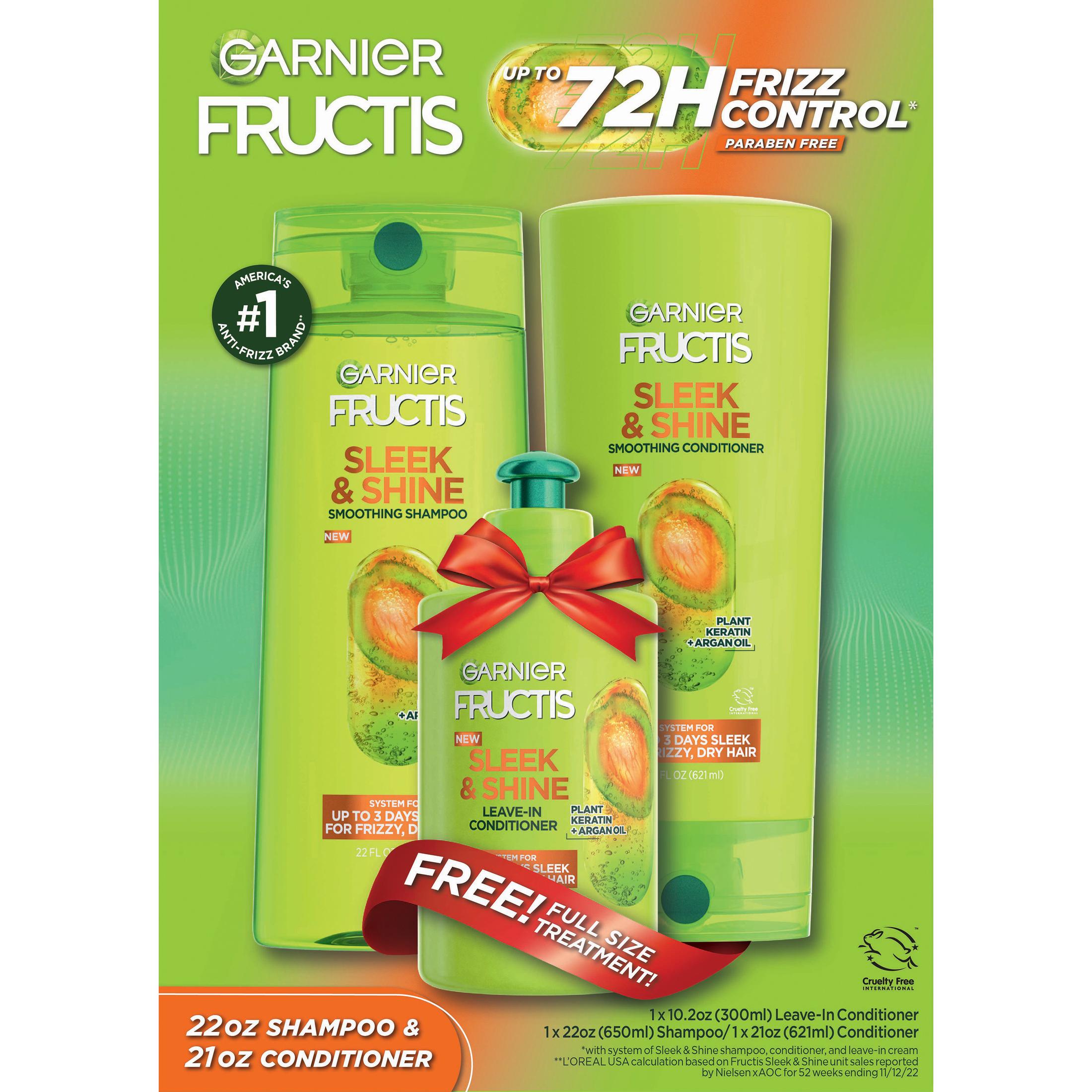 ($16 Value) Garnier Fructis Sleek & Shine Shampoo Conditioner and Treatment Gift Set, Holiday Kit - image 3 of 4