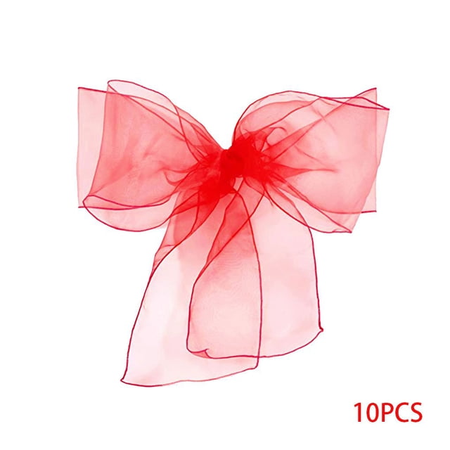 Toystoory 10 Uds. De fajas de satén para silla con lazo de Organza, funda de tela para asiento, decoración para eventos y fiestas de boda Decoración del hogar rojo