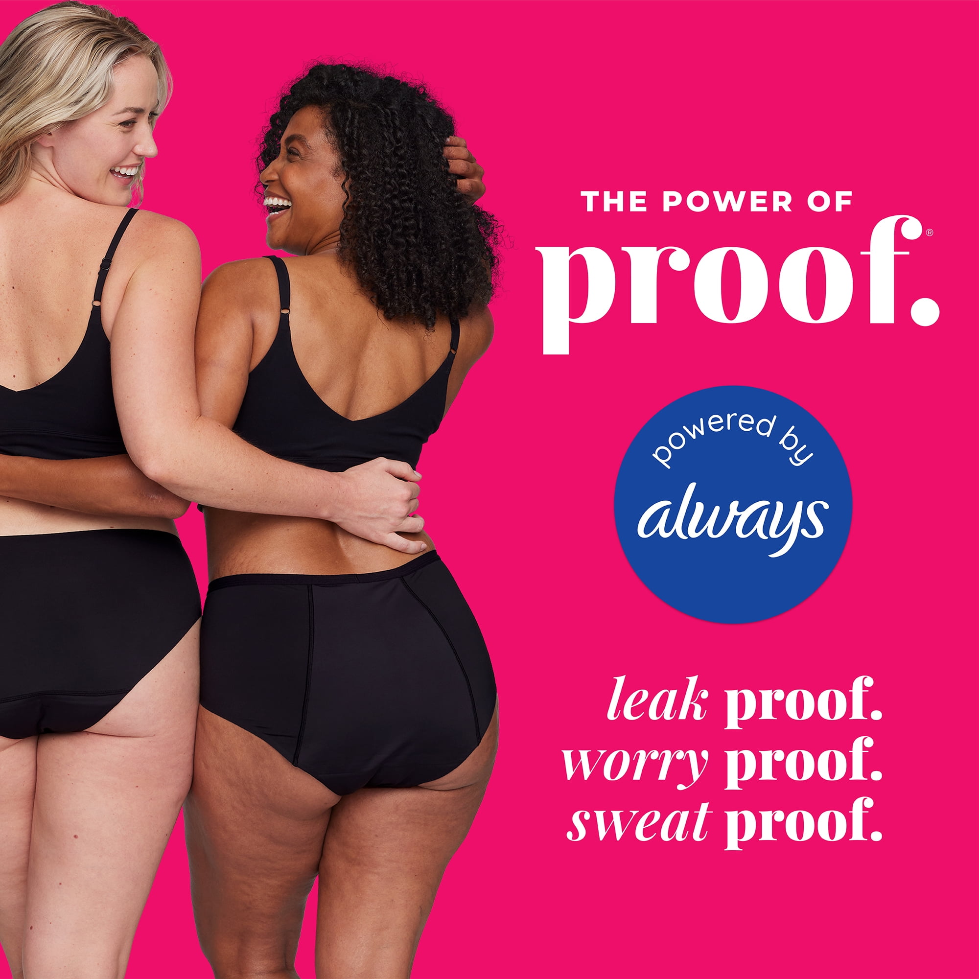 Proof Women's Moderate Absorbency, Brief Mesh Trim Period Underwear, Black, Choose Your Size