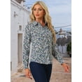 thumbnail image 2 of INSPIRE CHIC Valentine's Day Women's Button Down Shirt Ditsy Floral Long Sleeve Point Collar Office Top M Dark Blues, 2 of 6