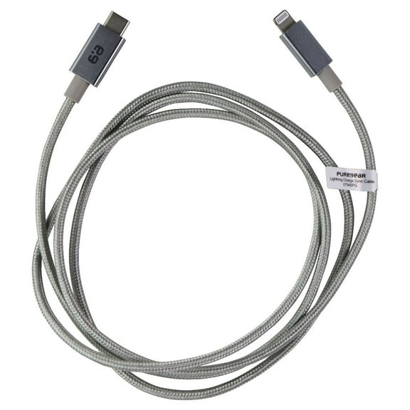 PureGear (4-Foot) Braided USB-C to  8-Pin Charge/Sync Cable - Gray