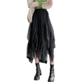 thumbnail image 2 of Women Pleated Skirt Fairycore Grunge Mesh Solid Color High Waist Asymmetrical Hem Midi Skirts y2k Streetwear-As photo shows_c-One Size, 2 of 7