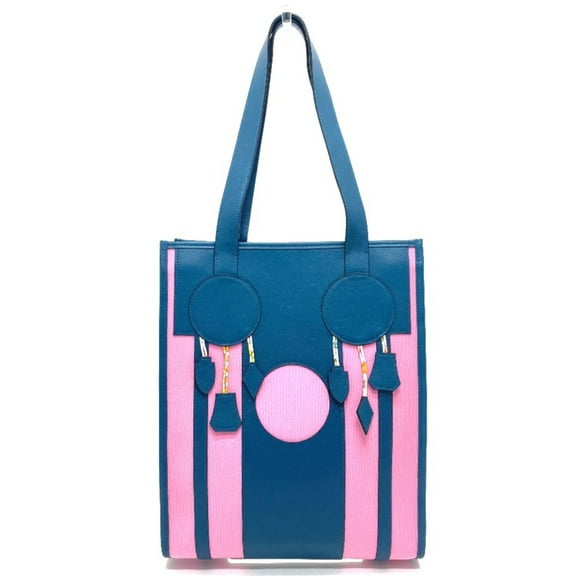 Pre-Owned HERMES Petit H Dreamcatcher Shoulder Tote Bag in Leather/Canvas, Navy and... (Good)
