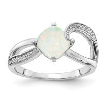 Auriga Fine Jewelry 925 Sterling Silver Created Opal and Diamond Ring for Women Size 9