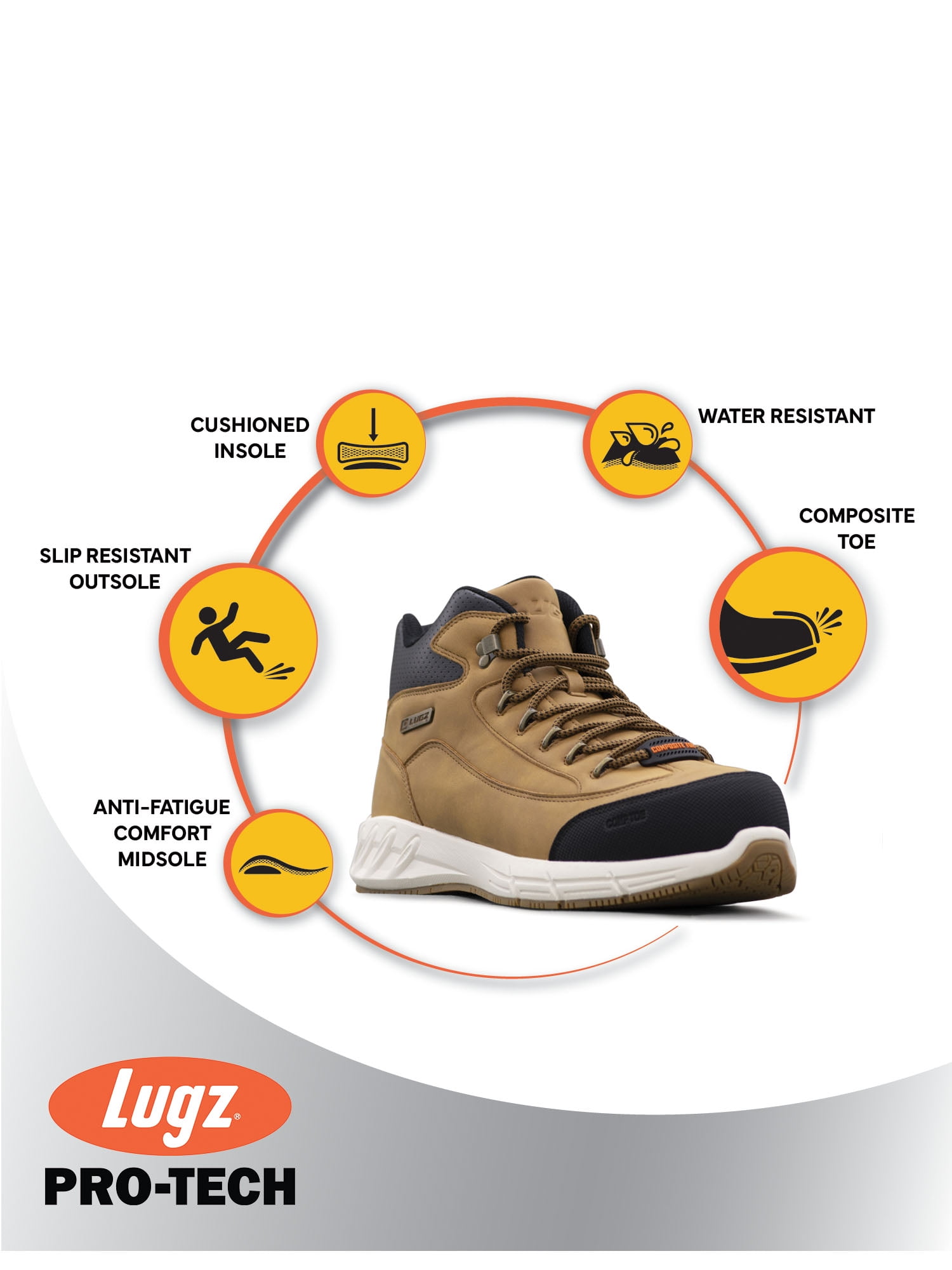 Lugz Work Men's Composite Toe Slip and Water Resistant Anti-Fatigue Swifter Work Shoes, Wide Available