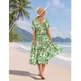 thumbnail image 3 of Vestido midi YESNO de verano con estampado floral, cuello en V, manga abullonada, 2XL, para mujer, 3 of 5