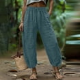 thumbnail image 2 of aohooy Women Casual Lightweight Drawstring Elastic Waist Pants Flowy Palazzo Trousers with Pockets Cotton Summer Vacation Pant Blue,M, 2 of 7