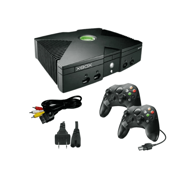 Restored Original Microsoft Xbox Classic Console with 2 Black Retrofam Controllers (Refurbished)