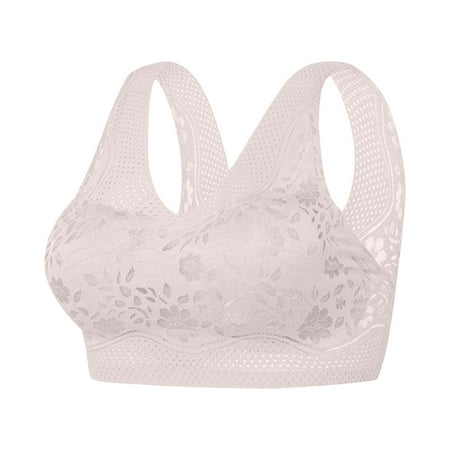 EANJE Lace Bras for Women Wireless Seamless Back Smoothing Bras Comfortable Sleeping Bra Plus Size No Back Fat Padded Lifting Push Up Thin Soft Low Wide U Back Pullover Bras Khaki 3X-Large