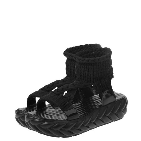 SEWCHICS Women's Black Wool Knit Sandals Comfortable Shoes with Non- Soles Size 37 23.5CM