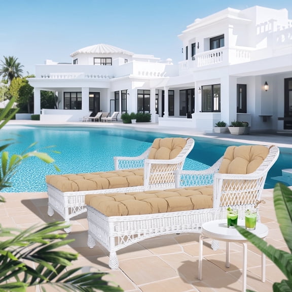 BPS 76" x 22" x 5.1" Polyester Tufted Chaise Lounge Cushion, Water-Resistant & Fade-Resistant Cushion for Outdoor Wicker Chaise Lounge Use, 2 Packs - Brown