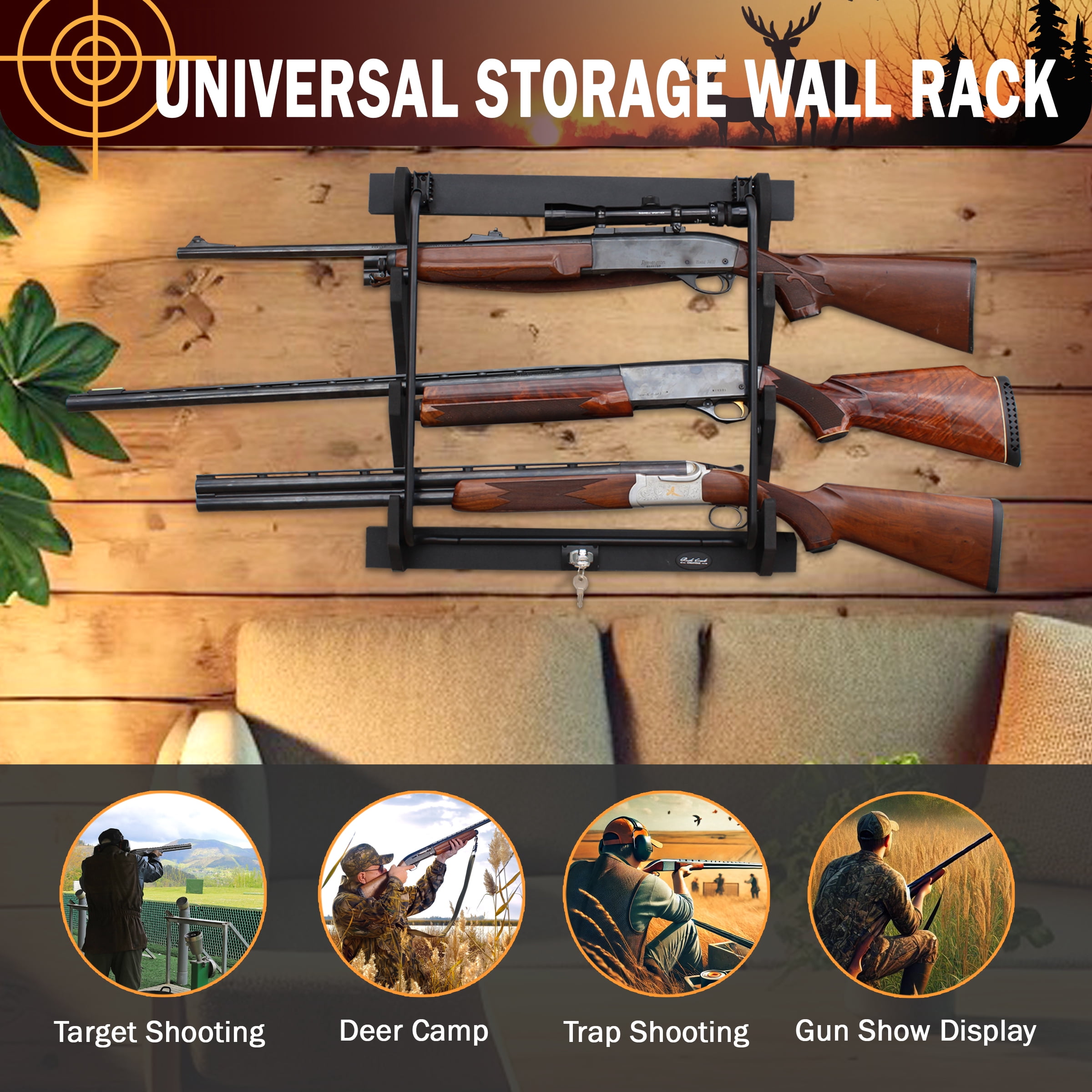 Rush Creek Creations Wall Gun Rack, 5 Gun Capacity, Metal Storage Display Rack
