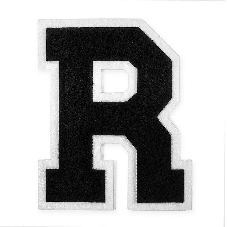 Letter A - Chenille Stitch Varsity Iron-On Patch by pc, 4-1/2,  White/Black, TR-11648