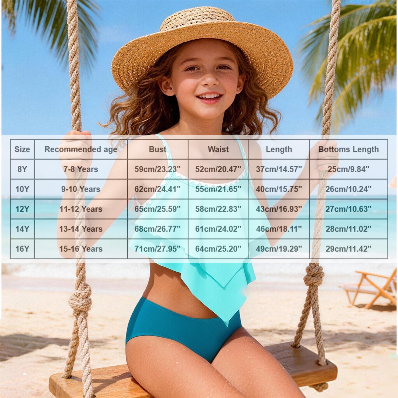Girls Swimsuit Two Piece Bikini Sets Ruffle Flounce Two Piece Swimsuits Light Green Bikini Beach Sport Girls Swimsuits Size 13-14 Years