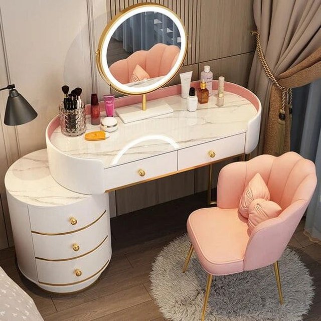 Lighting Drawer Dressing Table Luxury Nordic Bedroom Vanity Woman Makeup Dressing Table Tocador Maquillaje Household Products My Lux Decor Round