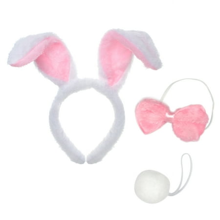 Toptie 6 Sets Bunny Ears Headband Bow Tie Rabbit Tail Cosplay Halloween Costume Kit Party Accessory