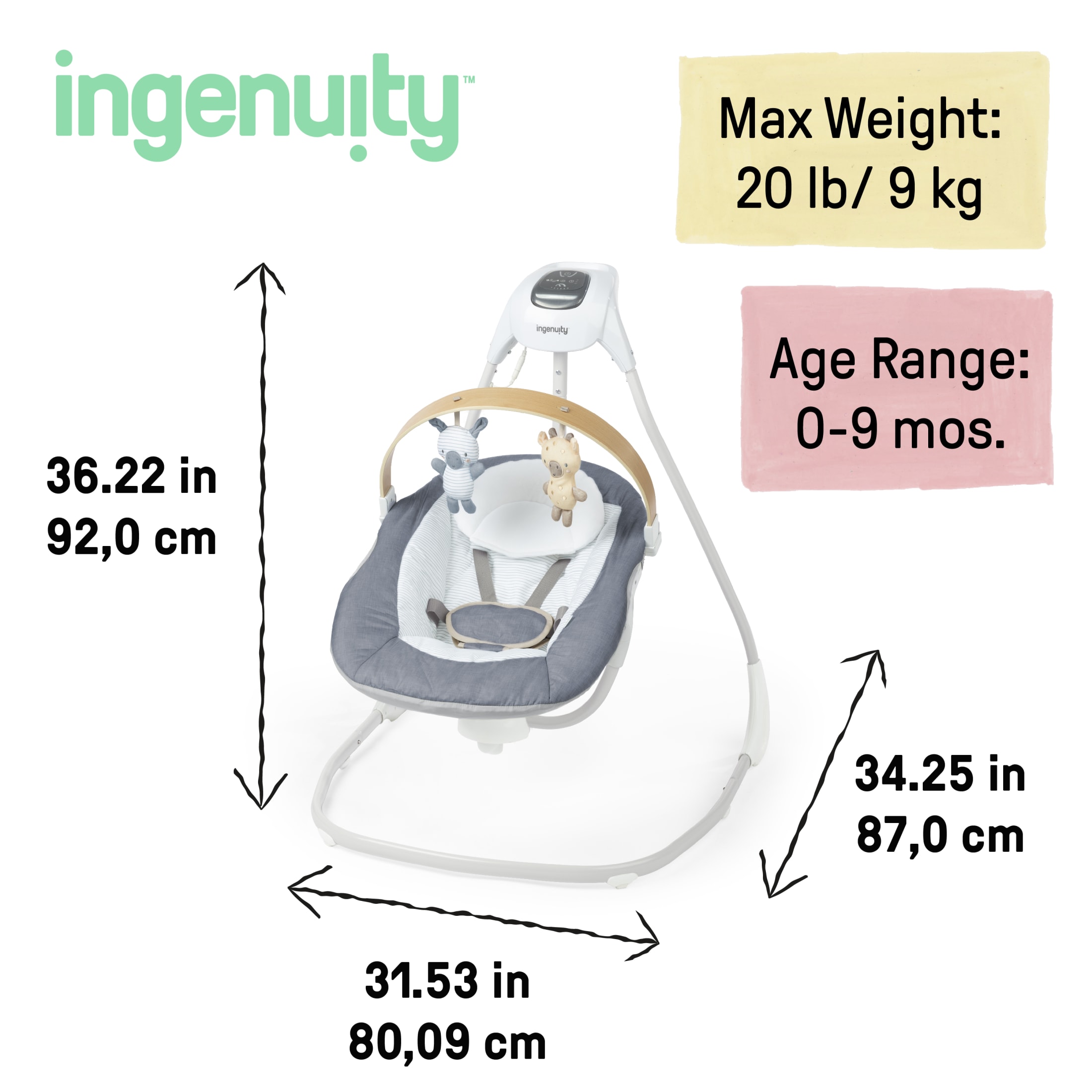 Ingenuity SimpleComfort Compact Soothing Swing, Blue photo 6