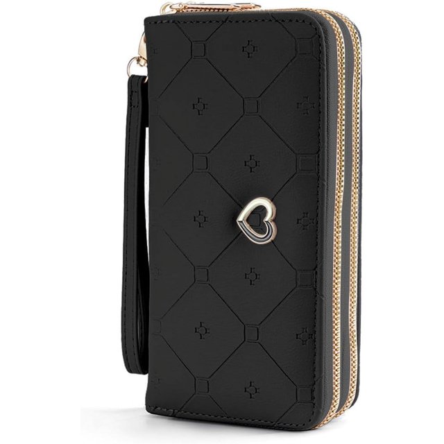 Cartera de piel sintética para mujer, cartera grande con cremallera, monedero minimalista para mujer, tarjetero de moda de gran capacidad, regalos para niñas y mujeres (negro)