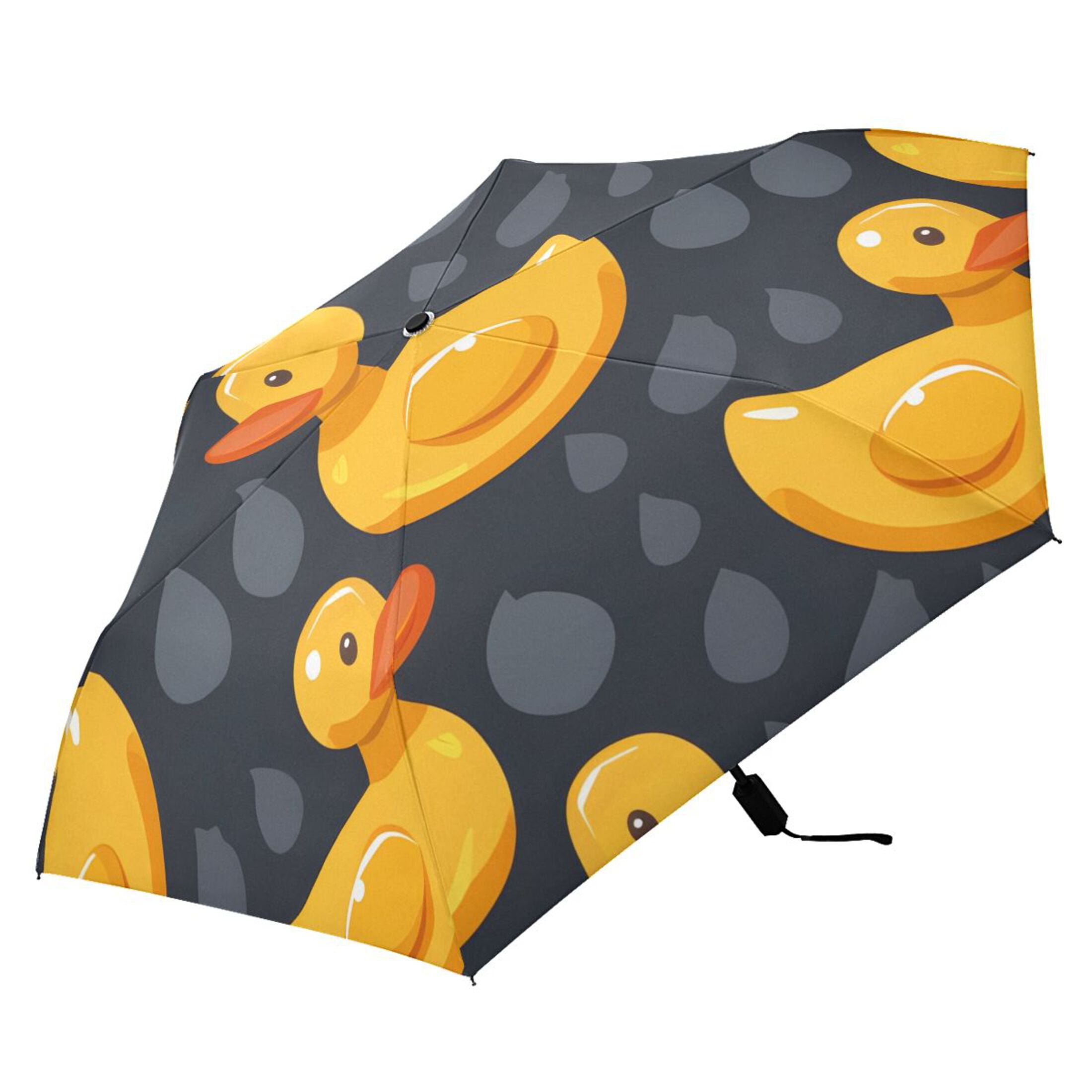 Cute Rubber Yellow Ducks All Weather Umbrella Triple Folding Parasol 6 Ribs UV Protection Portable