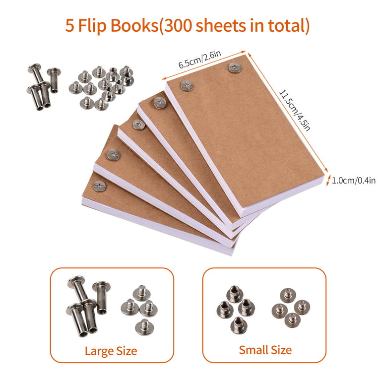 Blank Flip Book Kit with 300 Sheets Animation Paper Flipbook Binding Screws for LED Tracing Light Pad Drawing Sketching Animation Cartoon Creation