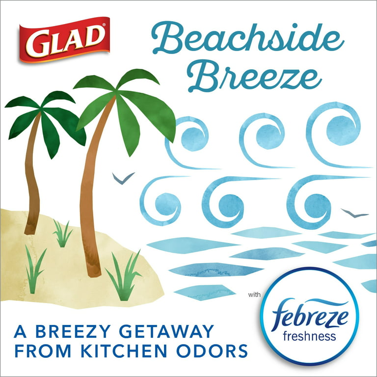 Glad ForceFlex MaxStrength Tall Kitchen Drawstring Trash Bags, 13 Gallon, Beachside Breeze with Febreze Freshness, 90 Count