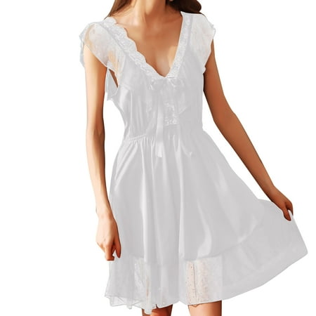 

WANYNG Women Fashion Lace Sexy Sleeveless Nightgown Ice Silk Suspender Skirt With Thong Open Back Nightdress Sleepwear Button Sleep Shirts Women Long Sleeve Nightgowns