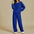 thumbnail image 2 of Sweatsuits for Women 2 Piece Outfits Oversized Sweater Vintage Cable Knit Long Sleeve Heavy Crewneck Pullover Pants Set, 2 of 9