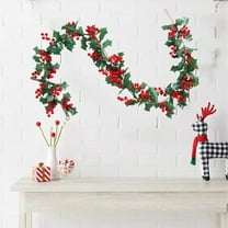 Christmas Garland for Mantle,Christmas Holly Garland with Berries and Leaves Artificial Garland Indoor Outdoor Decoration Greenery Hanging for Holiday Decoration Mantel Table Christmas Party(Green)