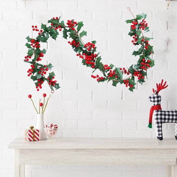 Xihbxyly Piña Navideña de Ratán, Bayas Rojas y Decoración de Piña, Corona Festiva para Interior y Exterior, Decoración Navideña Versátil, Acogedora Adición para El Hogar o La Oficina, 175 Cm de Largo