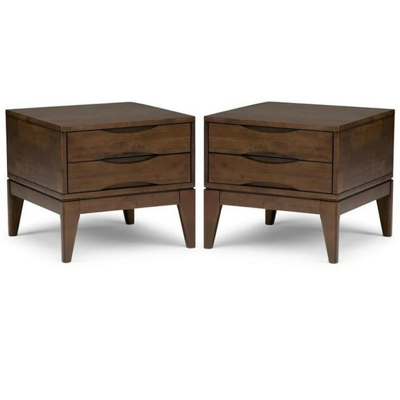 Home Square 2-Piece 22 " Square Modern End Side Table Set in Walnut Brown