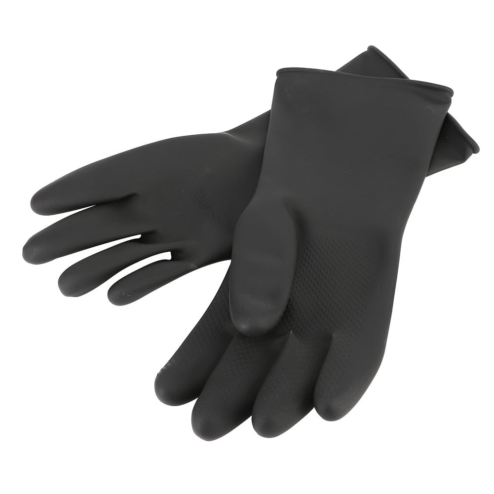 1 Pair Black Natural Rubber Gloves Acid Alkali Resistant Chemical Gauntlet DE 
