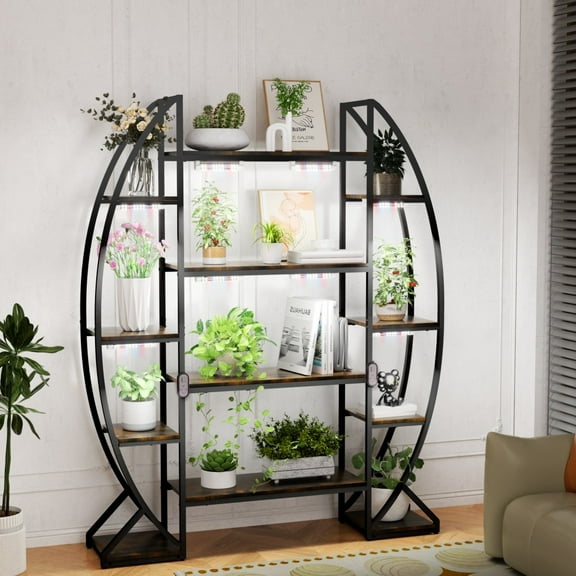 SSyao Large Plant Stand Indoor with Grow Lights Tall Plant Shelf Curved Plant Holder