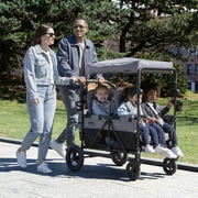 Jeep Wrangler Deluxe 4 Seater Stroller Wagon by Delta Children - Premium Quad Stroller Wagon for 4 Kids with Convertible Seats, Adjustable Push/Pull Handles, Removable Canopy & Flat Fold, Grey