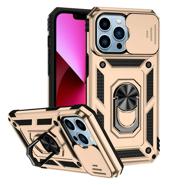 Chmadoxn Magnetic Car Finger Ring 3-in-1 Phone Case, Slide Camera Cover Phone Case With 360° Rotation Ring Stand For I-Phone 13/14/Pro/Pro Mobile phone shell