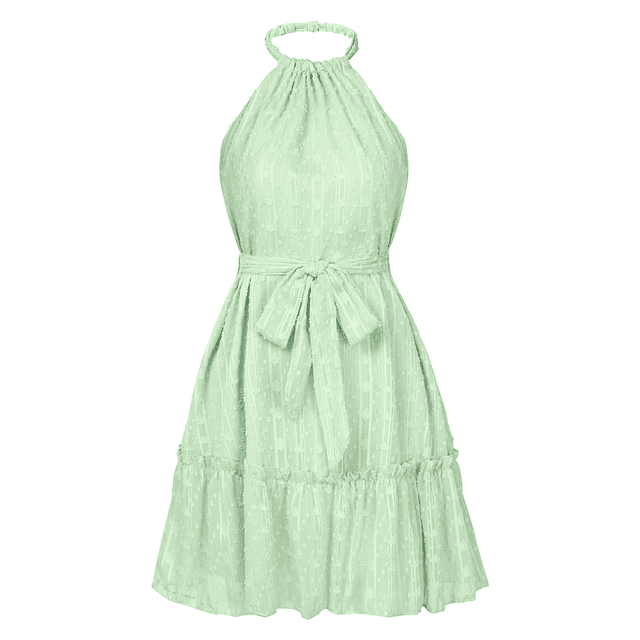 Vestido Sin Mangas con Espalda Descubierta y Volantes Verde XL