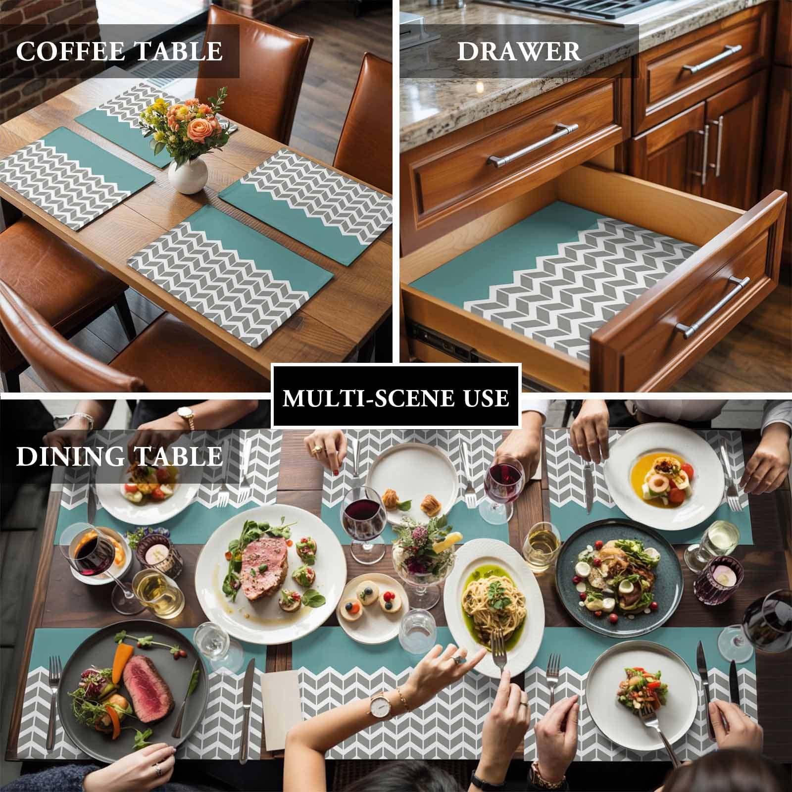 Placemat Set of 4 Herringbone Pattern Placemats for Dining Table Vintage Turquoise Grey Washable Table Mats for Kitchen and Party Decor Indoor & Outdoor Use