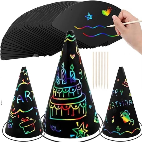 Scratch Party Hats DIY Birthday Art Cone Scratch Hats Colorful Party Craft Paper Hat Decorating Supplies