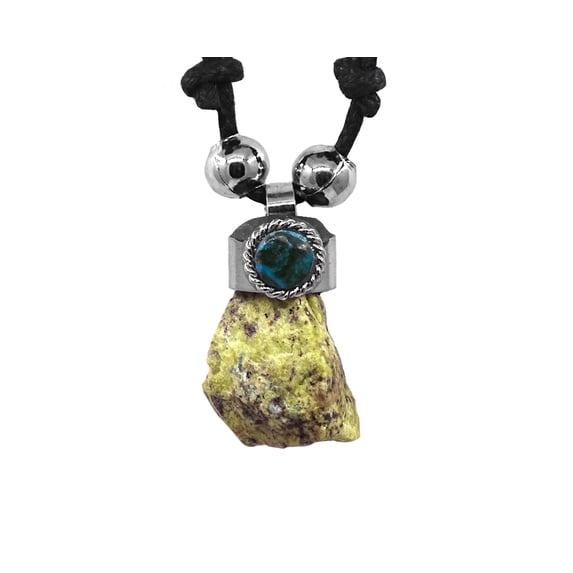 Natural Raw Rough Healing Gemstone Crystal Pendant Silver Metal Chrysocolla Adjustable Necklace - Womens Fashion Handmade Jewelry Boho Accessories