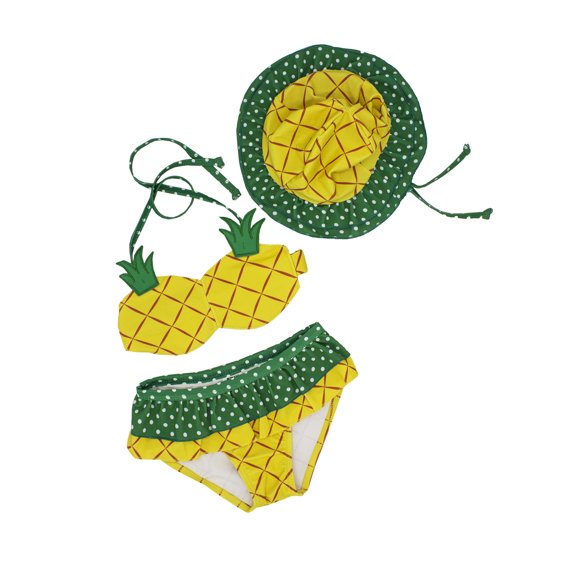 Toddler Girls Cute Pineapple Print Bikini Sets with Hat 3 pcs Swimsuit (Pineapple, 6)