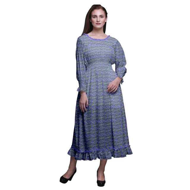 Bimba Feuilles Femmes Imprimé Boho Gitane Été Smocké Maxi Longue Robe de Plage-Moyen