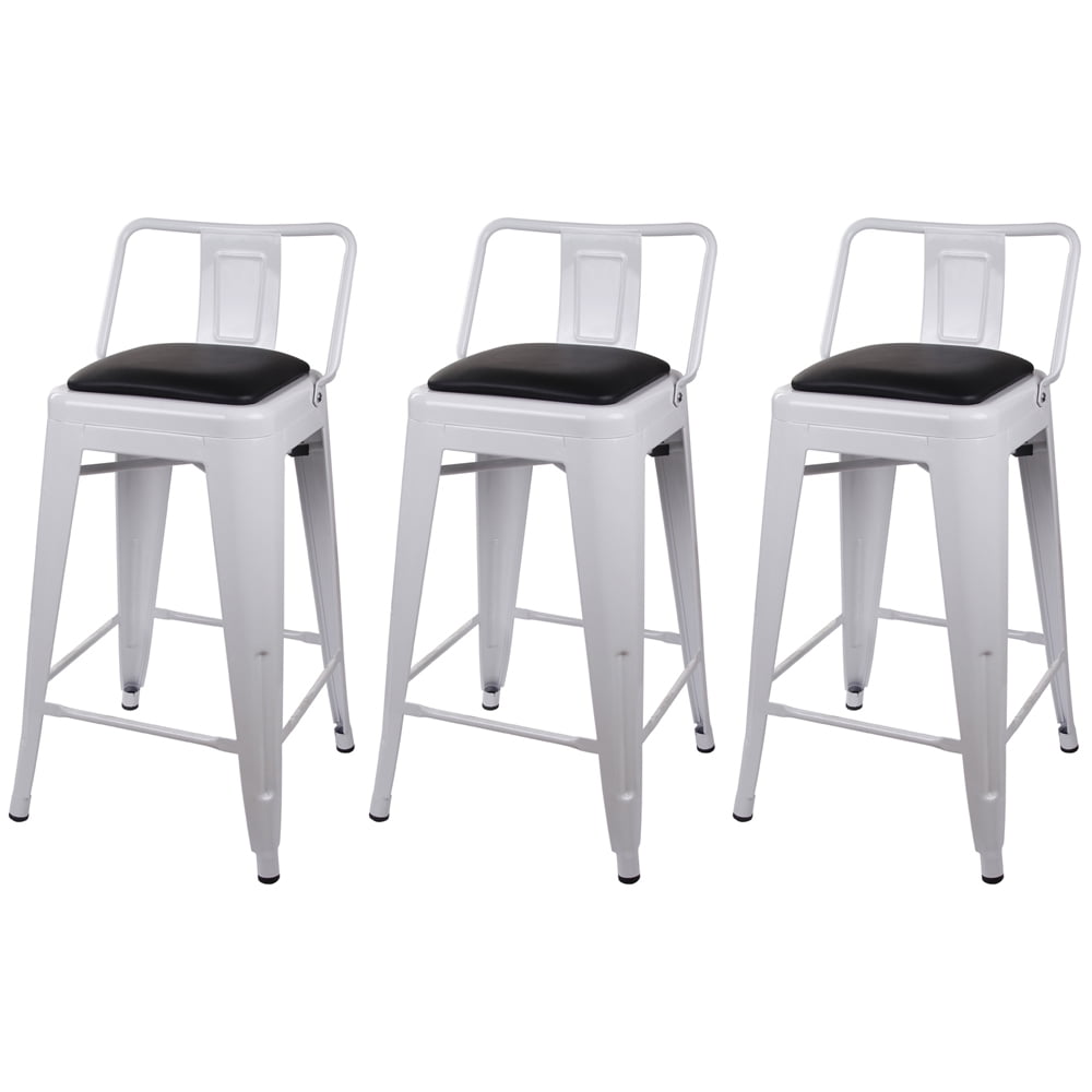 Leejay Cream White 24 inch Low Back Counter Height Metal Barstool with