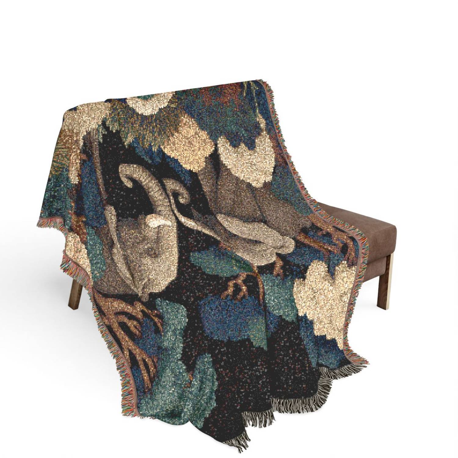 Teal and Gray Elephant Forest Woven Throw Blanket 100% Cotton Nature Style for Living Room or Bedroom