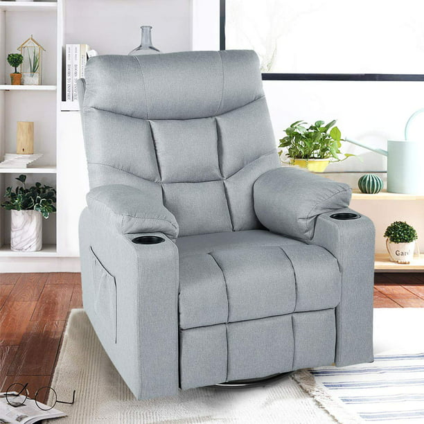 Grey Fabric Massage Recliner Chair 360 Degrees Swivel Heated Ergonomic
