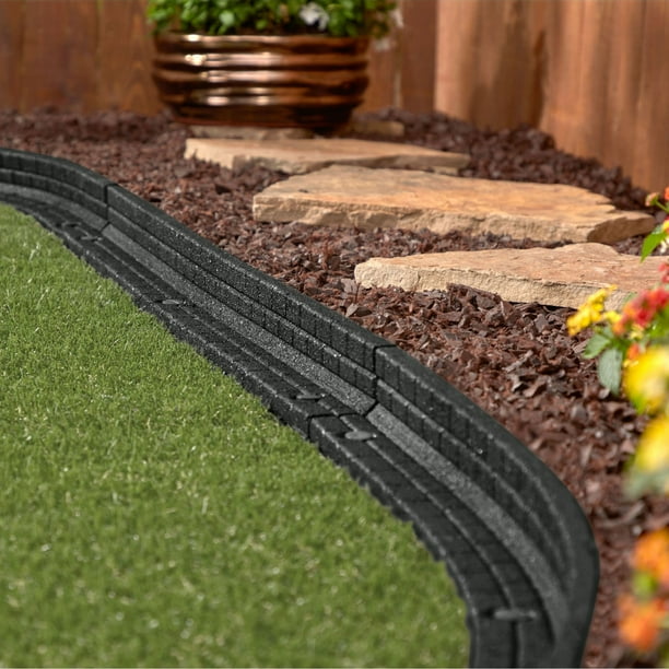 BOUNDARIES / 4枚セット GroundSmart Brickface Landscape Edging, 4' Gray Rubber Garden